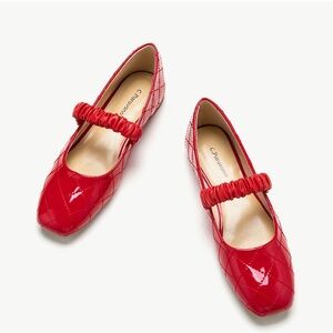 C. Paravano Red Quilted Patent Leather Pearl Clara Mary Jane Flats Size 36 US 6